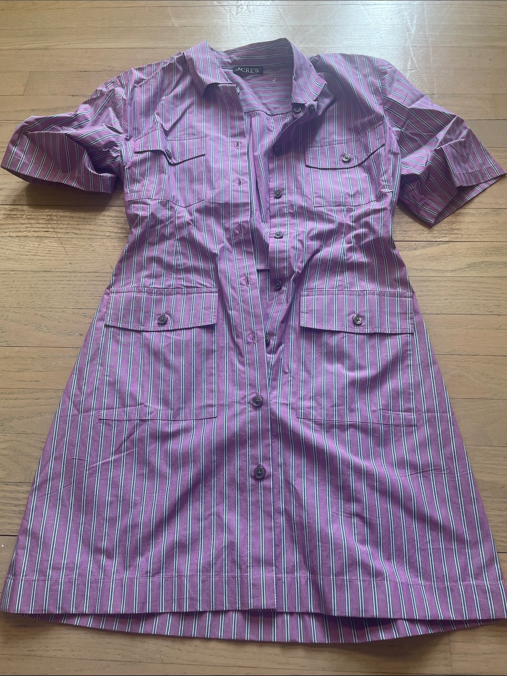 J. Crew Purple and White Striped Button-Front Midi Shirt Dress
